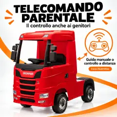Camion Scania R Series 24V Elettrico - 4 Motori, Doppia Batteria al Litio e Telecomando - Rosso - auto