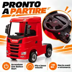 Camion Scania R Series 24V Elettrico - 4 Motori, Doppia Batteria al Litio e Telecomando - Rosso - auto