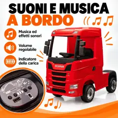 Camion Scania R Series 24V Elettrico - 4 Motori, Doppia Batteria al Litio e Telecomando - Rosso - auto