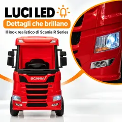 Camion Scania R Series 24V Elettrico - 4 Motori, Doppia Batteria al Litio e Telecomando - Rosso - auto