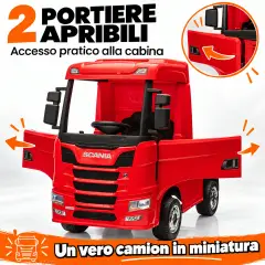 Camion Scania R Series 24V Elettrico - 4 Motori, Doppia Batteria al Litio e Telecomando - Rosso - auto