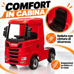 Camion Scania R Series 24V Elettrico - 4 Motori, Doppia Batteria al Litio e Telecomando - Rosso - auto