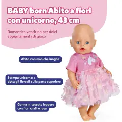 Baby Born Vestito Floreale Con Unicorno Per Bambola 43 Cm - Bambole e accessori