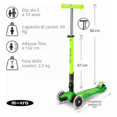 Monopattino Maxi Micro Deluxe Led Pieghevole Verde Neon - monopattini