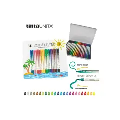 Tinta Unita Pennarelli Brush Bi-Punta 18 Pezzi Scatola In Metallo - Pennarelli