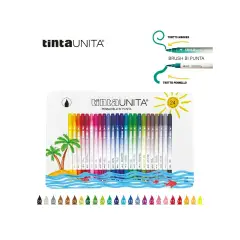 Tinta Unita Pennarelli Brush Bi-Punta 24 Pezzi Scatola In Metallo - Pennarelli