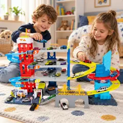 Double Track Garage Con 4 Auto Majorette - Veicoli, garage e piste