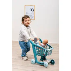 Carrello Spesa con Bambola - Alimenti, mercatini, stoviglie