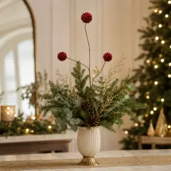 Ramo Ilex Natale con 3 Sfere Rosse EDG H 80 cm - fiori e ghirlande