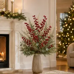Ramo Ilex con Bacche Rosso Scuro EDG H 85 cm - fiori e ghirlande