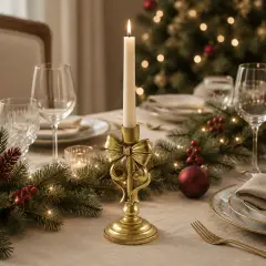 Portacandela con Fiocco EDG Oro in Poliresina H 24 cm - addobbi casa