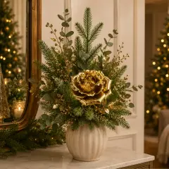 Ramo Rosa Glossy Oro EDG H 60 cm Fiore Ø 20 cm - fiori e ghirlande