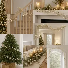 Festone EDG con 100 Palline Champagne H 180 cm - addobbi albero