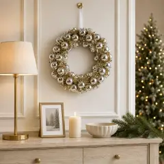 Corona Natalizia con Palline Champagne EDG Ø 32 cm - fiori e ghirlande