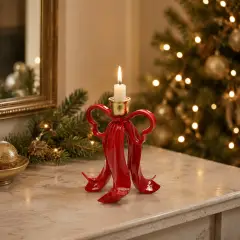 Portacandela Fiocco EDG Rosso e Oro H 16 cm - addobbi casa