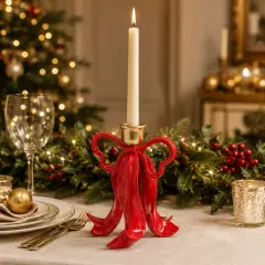 Portacandela Fiocco EDG Rosso e Oro H 20 cm - addobbi casa