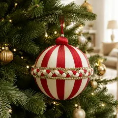 Palla di Natale Treccia EDG Rossa e Bianca Ø 12 cm - addobbi albero