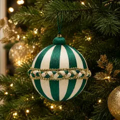 EDG Palla Treccia Verde Avorio D12 cm Natale - addobbi albero