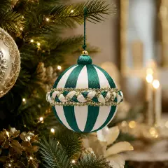 EDG Palla Treccia Verde Avorio D10 cm Natale - addobbi albero