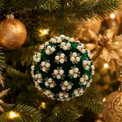 EDG Palla Elizabeth Velluto Verde e Perle D10 cm - addobbi albero