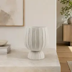 EDG Vaso Righe Bombato con Piede Bianco H60 D35 cm - addobbi casa