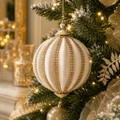 EDG Palla Vetro Gioiello Righe Oro D10 cm Natale - addobbi albero