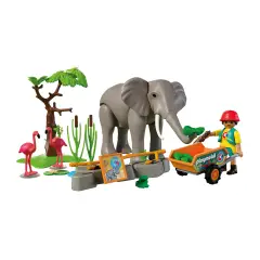 Playmobil 72068 Elefante con Guardiano di Zoo, Fenicotteri e Rana - playmobil