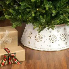 Copri Base Albero di Natale in Ferro Bianco e Oro Ø70 cm - basi albero