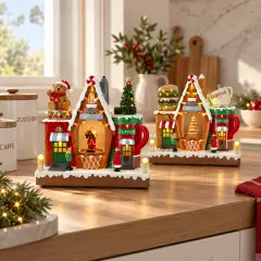 Natale Bakery 2 Assortiti 29,5 cm con Adattatore e LED Multicolore - scene e villaggi