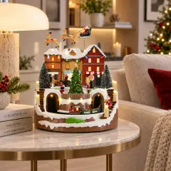Natale Villaggio con Treno e Renne Animato a Batteria 34 cm LED Multicolore - scene e villaggi