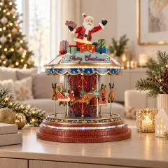 Carosello Natalizio Animato con Babbo Natale, Renne e LED - scene e villaggi