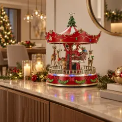 Carosello Natalizio Animato con Babbo Natale e Renne 37,6 cm LED - scene e villaggi