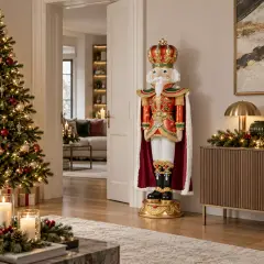 Natale Schiaccianoci 150 cm con Mantello Effetto Pelliccia e LED - schiaccianoci