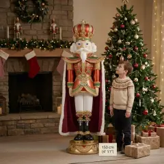 Natale Schiaccianoci 150 cm con Mantello Effetto Pelliccia e LED - schiaccianoci