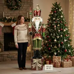 Natale Schiaccianoci 193 cm con Mantello Effetto Pelliccia e LED - schiaccianoci