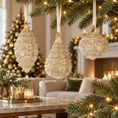 Pendaglio Natalizio in Vetro Layers Champagne Assortito - addobbi albero