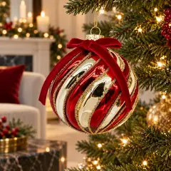 Sfera Natalizia Motion in Vetro Rosso e Oro Ø 10 cm - addobbi albero