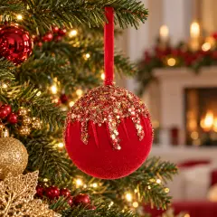 Sfera Natalizia Artemide Rossa Ø 10 cm Effetto Velluto - addobbi albero