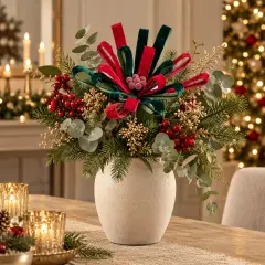 Poinsettia Natalizia Ertemios Rosso Verde Effetto Velluto 50 cm - fiori e ghirlande