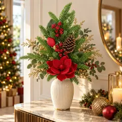 Ramo Natalizio Fleury Rosso con Pigna 70 cm Decorativo - fiori e ghirlande