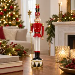 Soldatino Natalizio Brayden con Scettro in Resina 46 cm Decorazione Natale - schiaccianoci