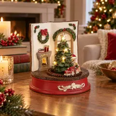Decorazione Natalizia Pino Holly Libro con LED in Poliresina con Movimento - addobbi casa