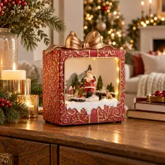 Decorazione Natalizia Pacco Regalo Holly Babbo Natale con LED e Movimento - addobbi casa
