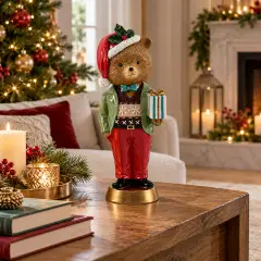 Orso Natalizio Eldred con Regalo 47,5 cm Decorazione in Resina - addobbi casa