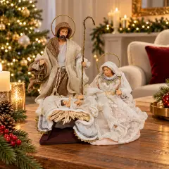 Sacra Famiglia Loyal Naturale con Base 33 cm Decorazione Presepe Natalizio - presepi