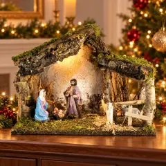Capanna Presepe con Luci e Natività H16 cm 60x34x43 - presepi