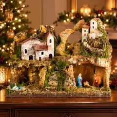 Capanna Presepe Illuminato con Luce Led e Natività H16 cm 60x34x43 - presepi