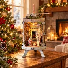 Presepe Nel Torchio Illuminato con Natività e Luce Led, H10 cm 20x20x40 - presepi