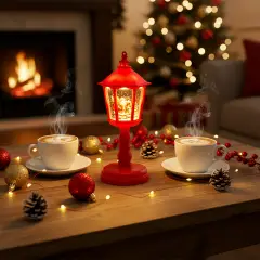 Lampione Natalizio Rosso con LED, Glitter e Musica, 21 cm - addobbi casa