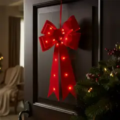 Fiocco Natalizio Rosso Velvet Bow con 24 MicroLED Bianco Caldo 60 cm - addobbi casa